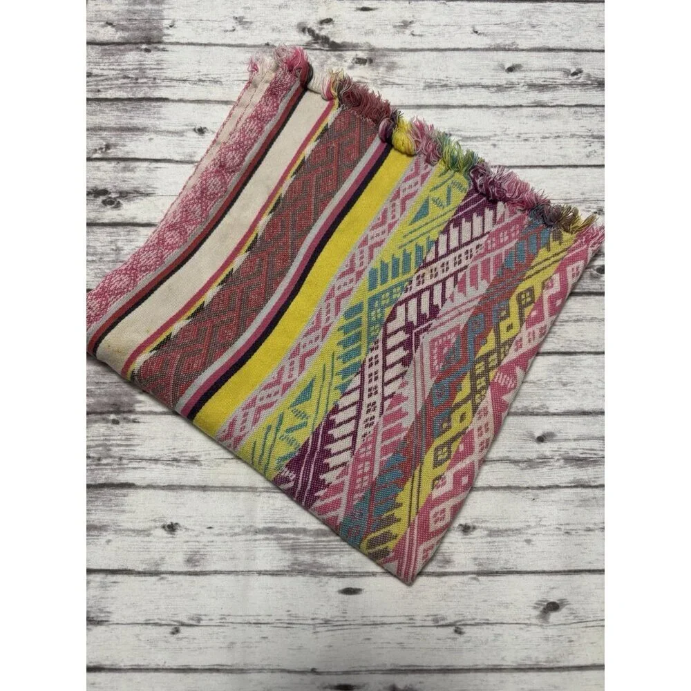 Set of 8 Bright Pink Rainbow Colorful Mexican Striped Woven Fabric‎ Napkins